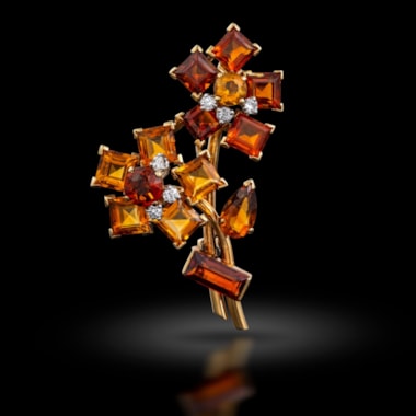 Citrine and Gold Flower Brooch