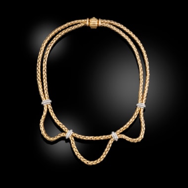 Mid-20th Century Gold and Diamond Two Row Swag Necklace