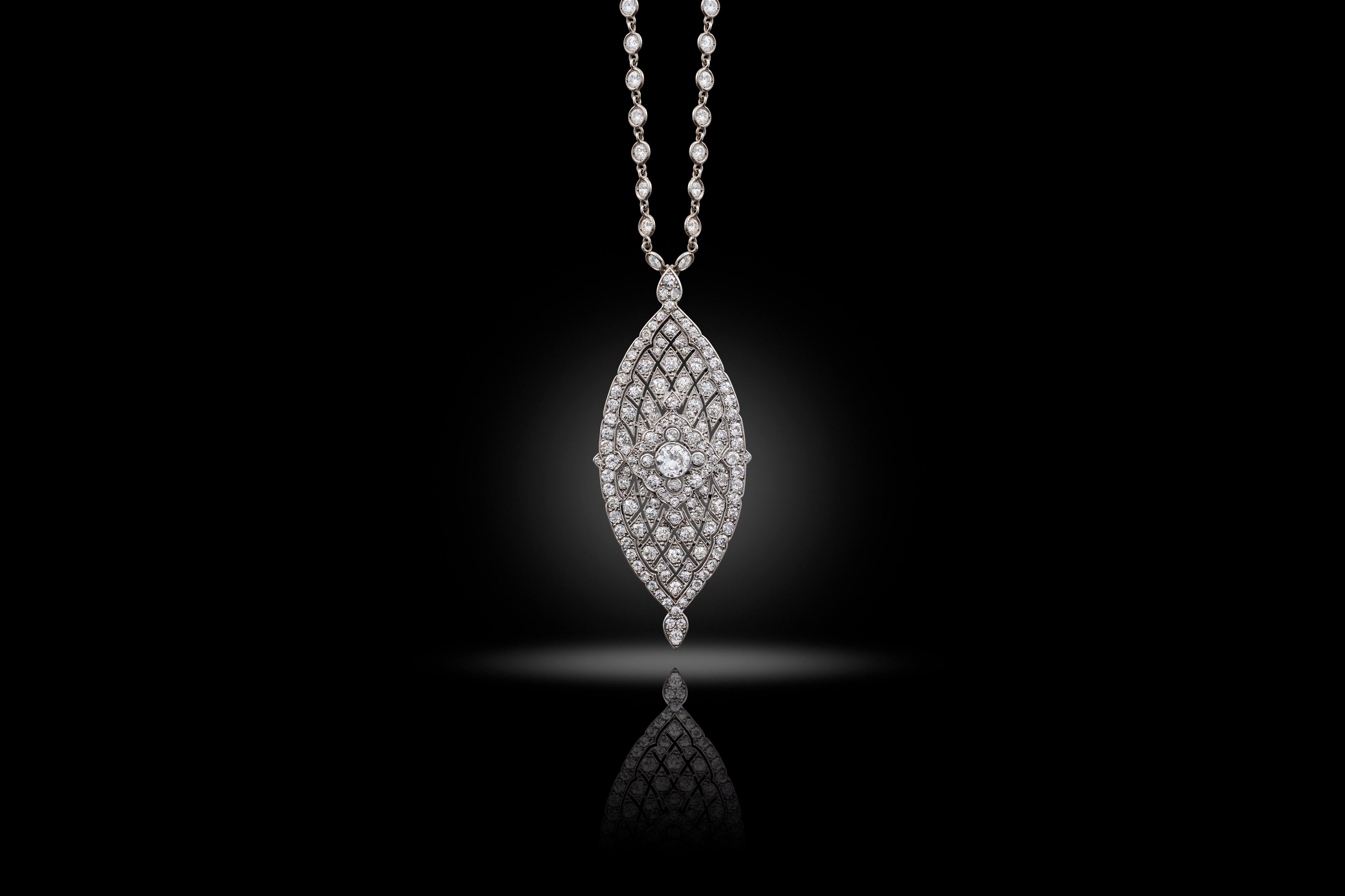 Early 20th Century Navette Shaped Diamond Cluster Pendant
