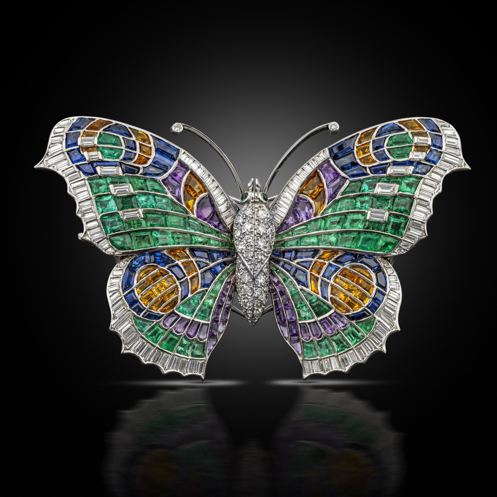A mid-century gem-set butterfly brooch, circa 1940