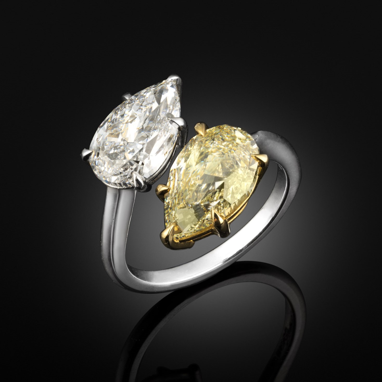 A pear cut diamond "toi et moi" ring