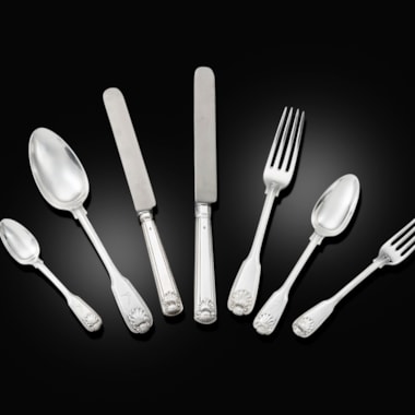 A George III Fiddle, Thread & Shell Cutlery Service