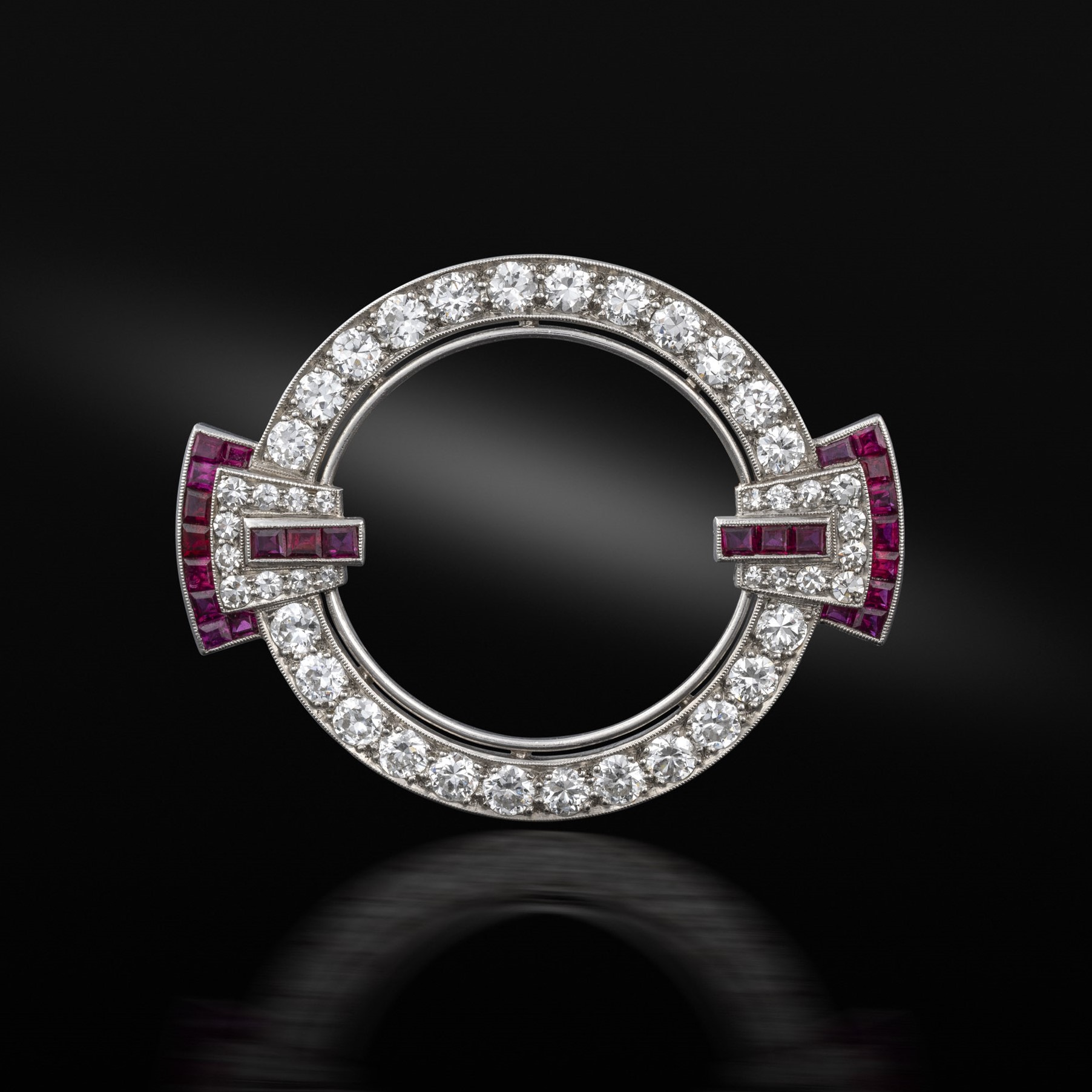 An art deco ruby and diamond brooch, circa 1930