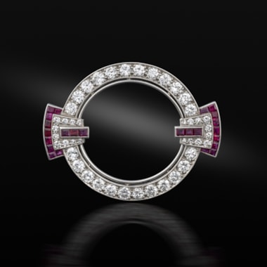 An art deco ruby and diamond brooch, circa 1930