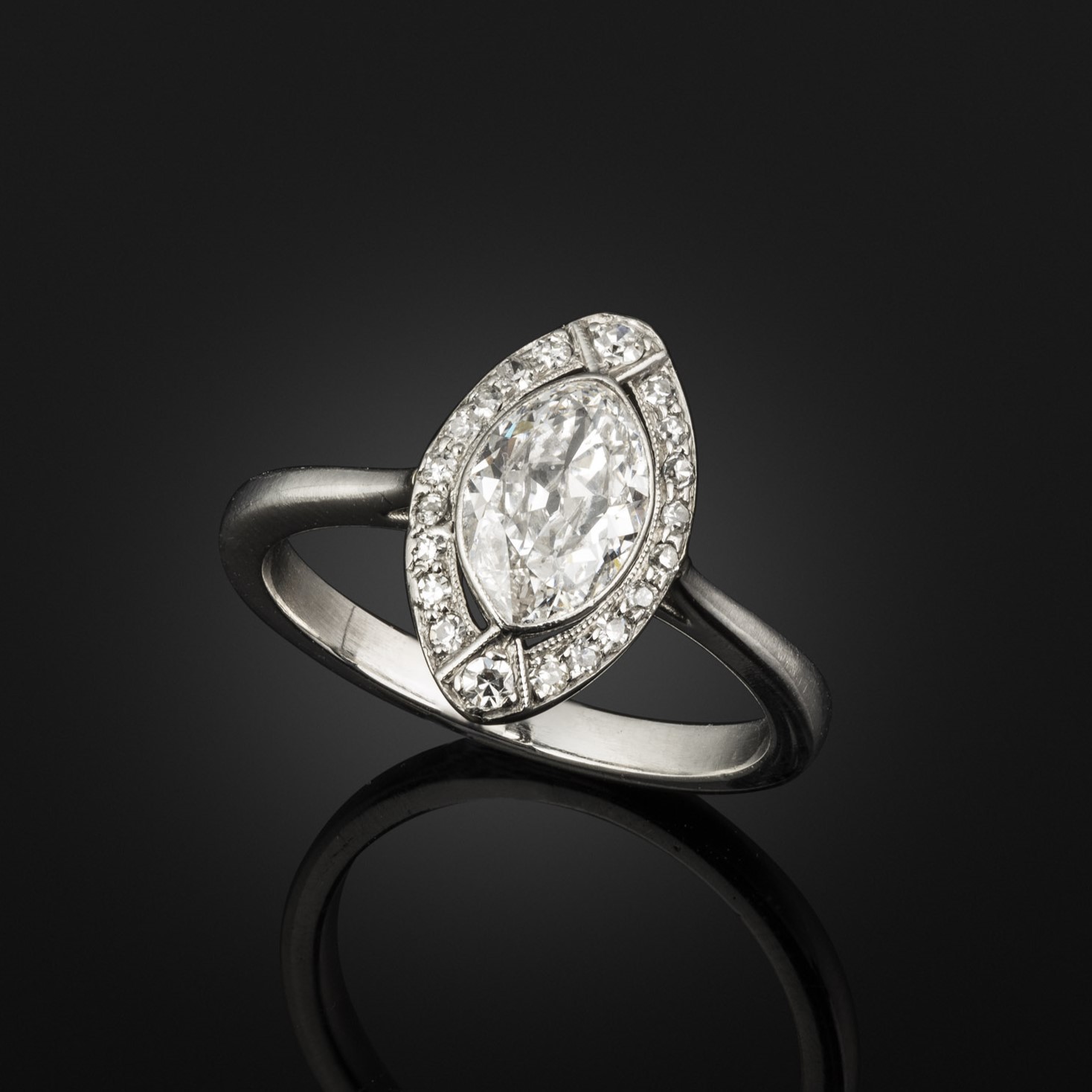 An antique marquise cut diamond ring