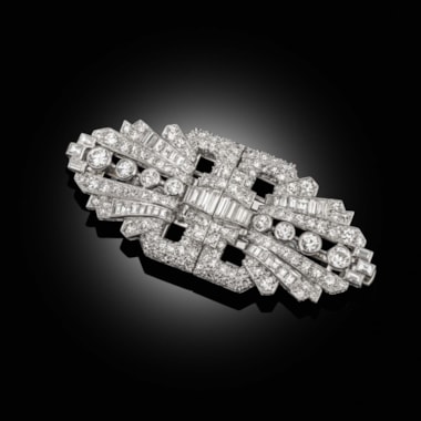An art deco diamond double clip brooch
