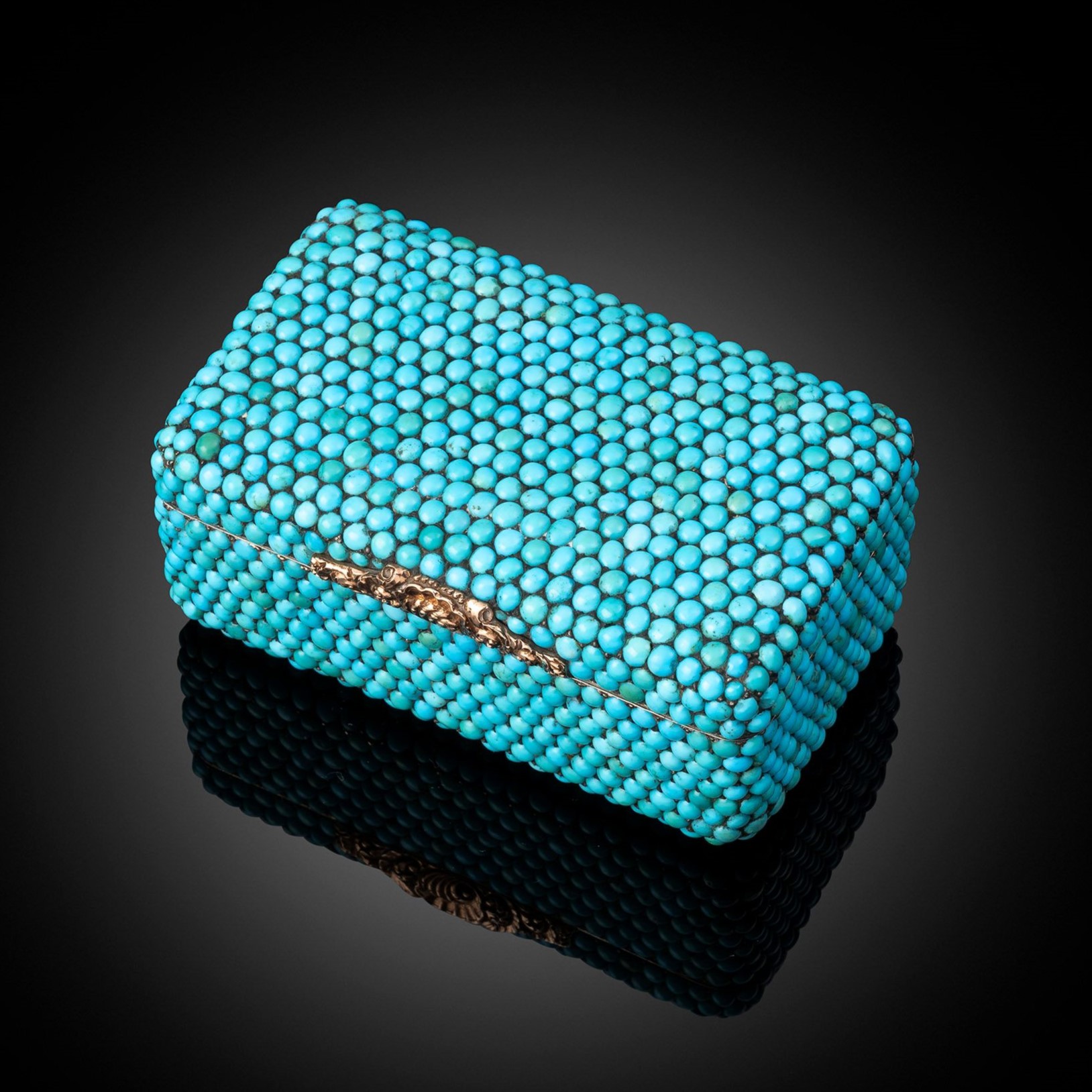 A 19th Century Russian Turquoise Stone-Set Gold Snuff Box