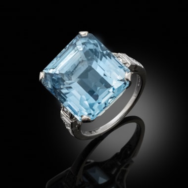 An art deco aquamarine and diamond ring