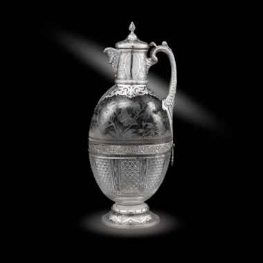 A Victorian Silver Mounted Etched, Engraved and Cut-Glass Claret Jug