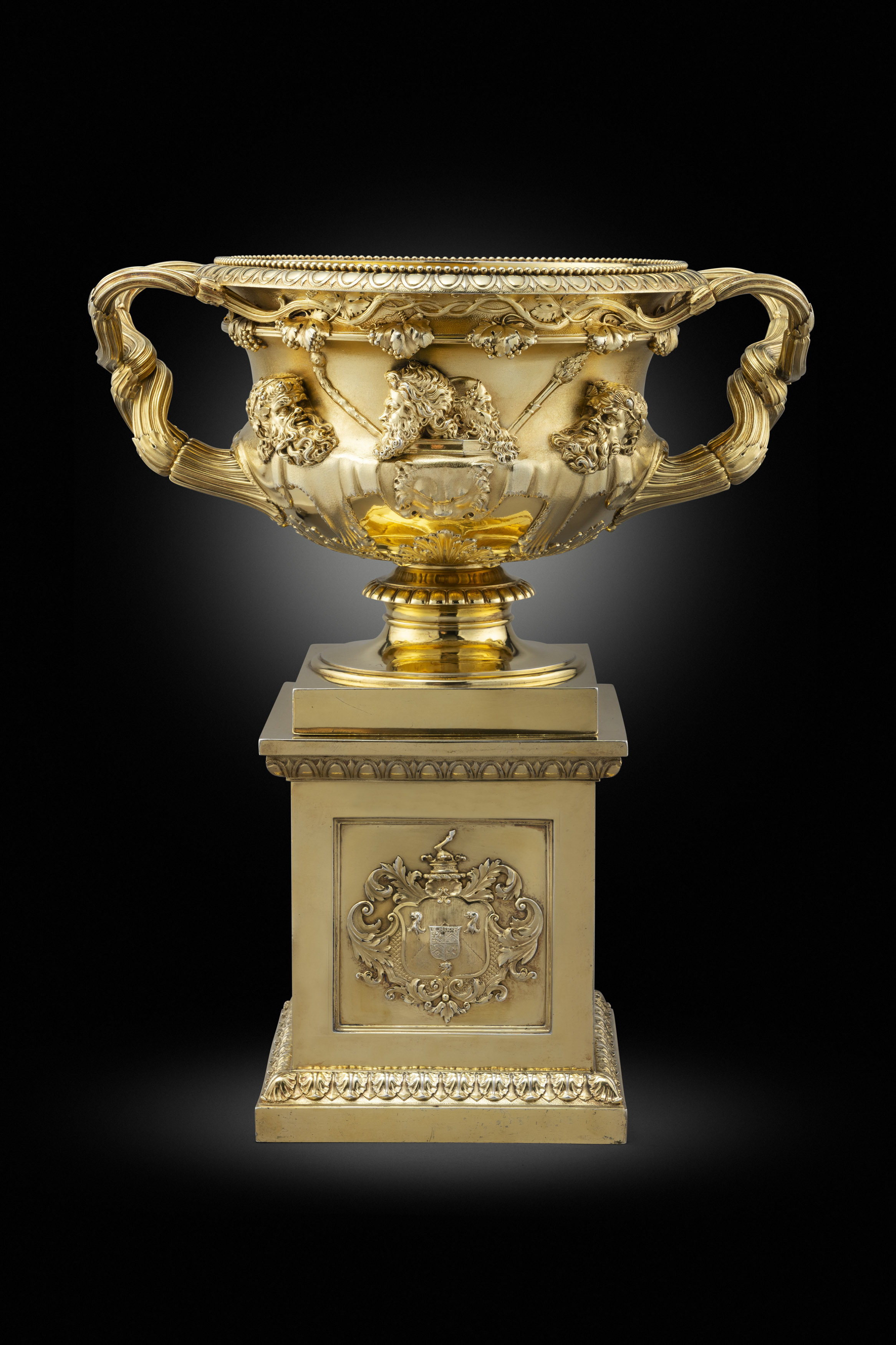 An Exceptional Silver-Gilt Warwick Vase on Stand