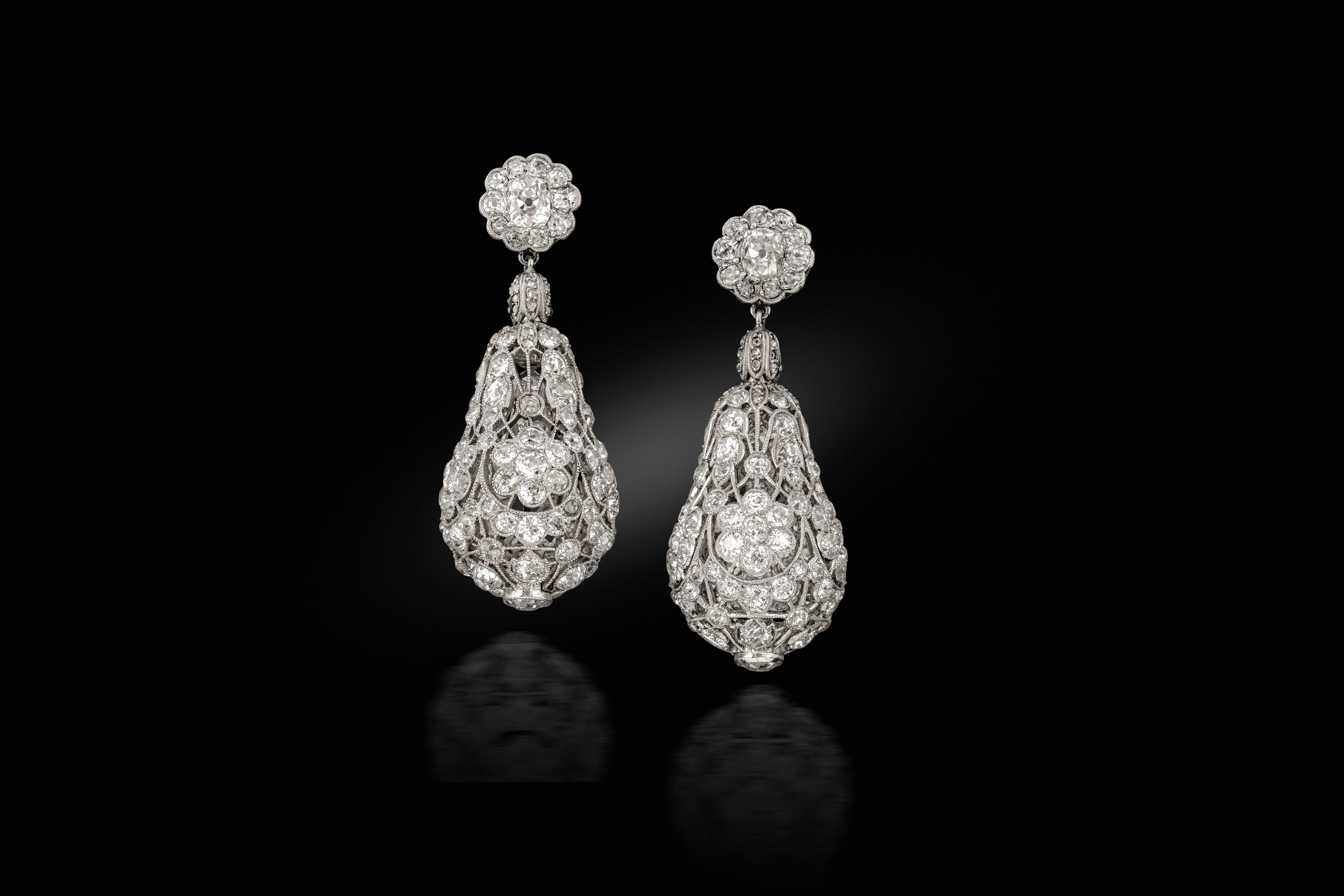 A pair of Edwardian Platinum and Diamond Pendant Earrings