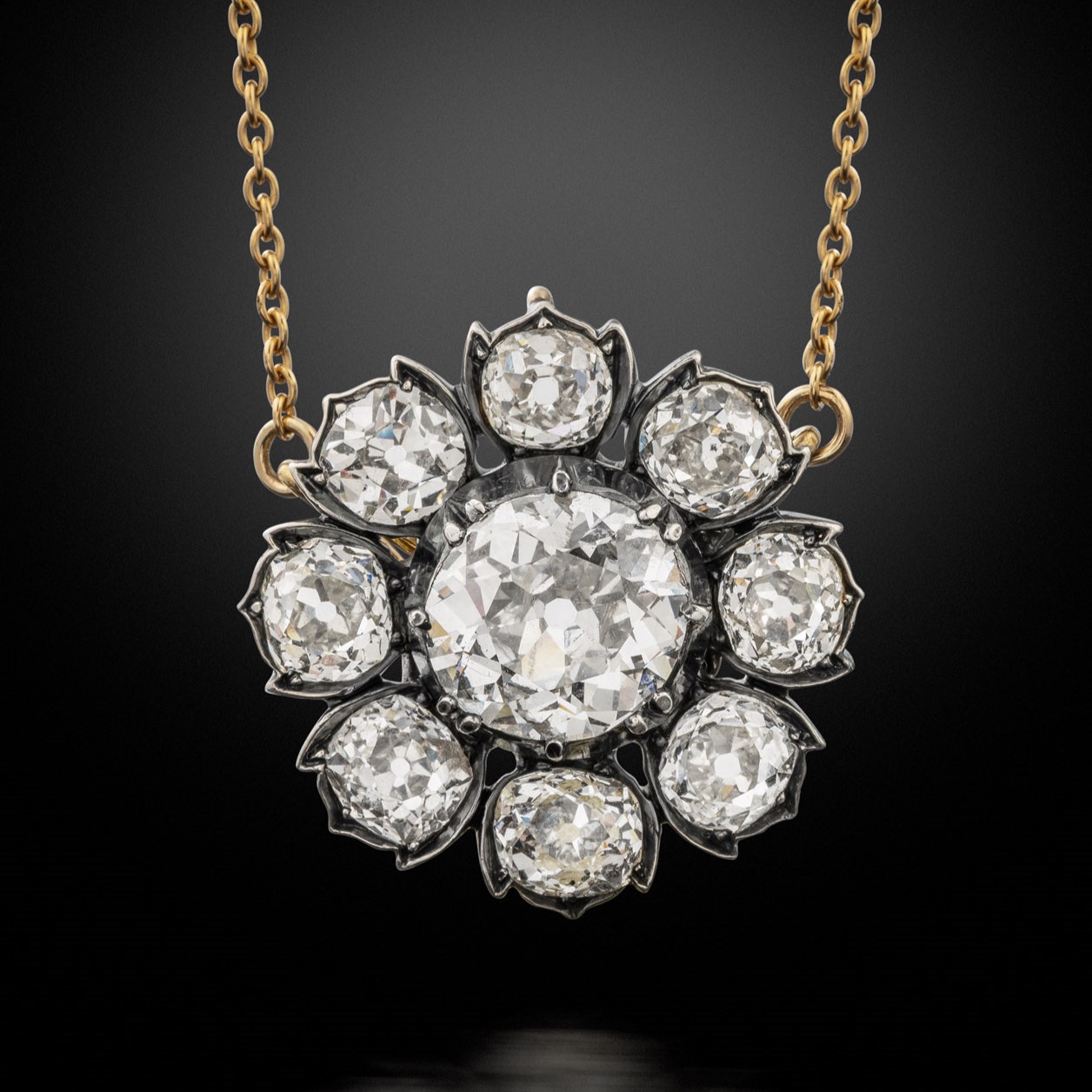 19th century diamond flowerhead cluster pendant, circa 1880