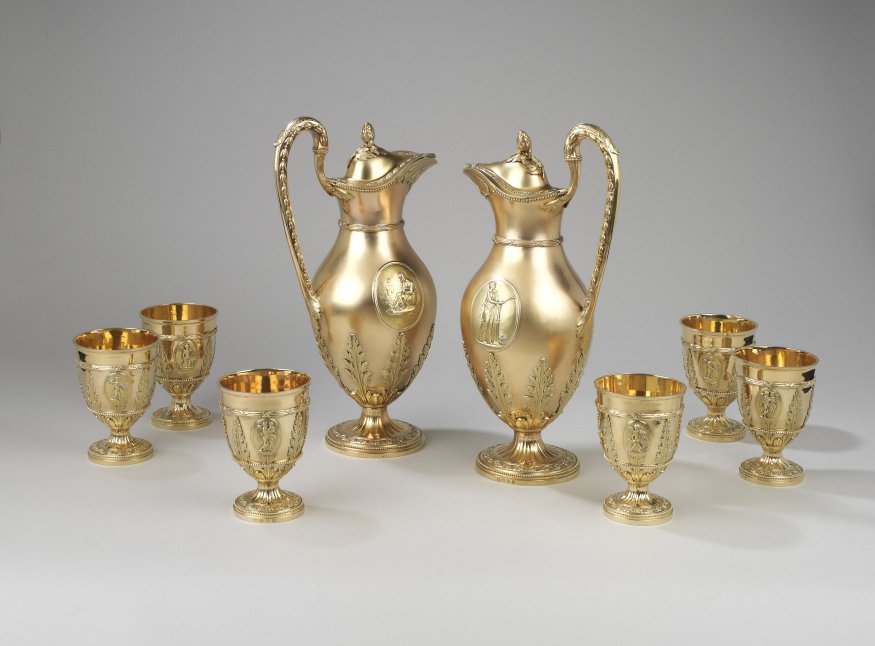 A Highly Important  Pair of Neo-Classical  Wine Ewers & Goblets