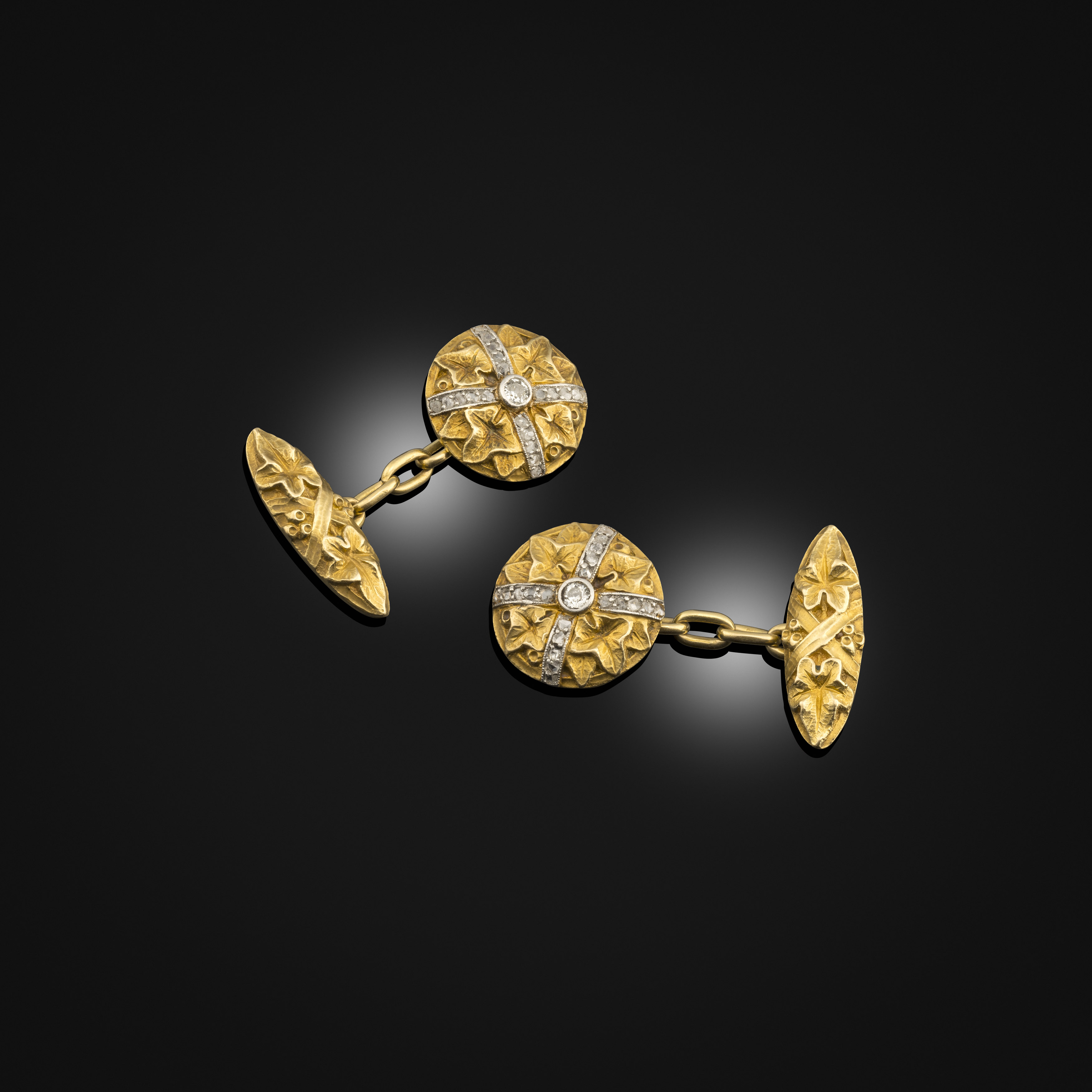 Pair of fin-de-siècle art nouveau gold and diamond cufflinks, circa 1900
