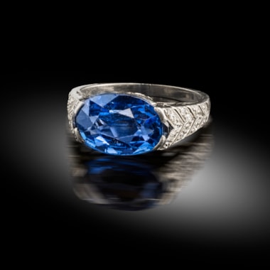 An art deco unheated Ceylon sapphire and diamond ring, France, circa 1920