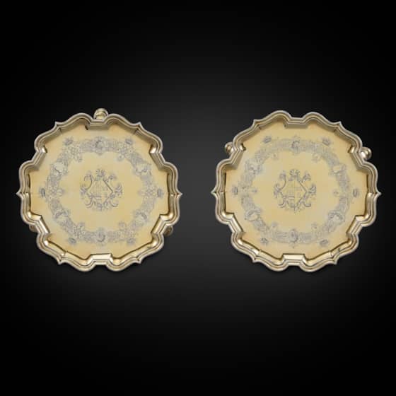An Elegant Pair of Silver-Gilt Salvers