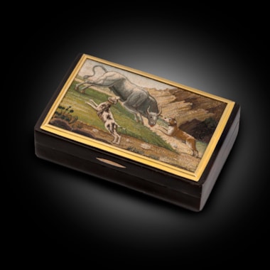 An 18th Century Micromosaic of A Bull & Two Hunting Hounds
