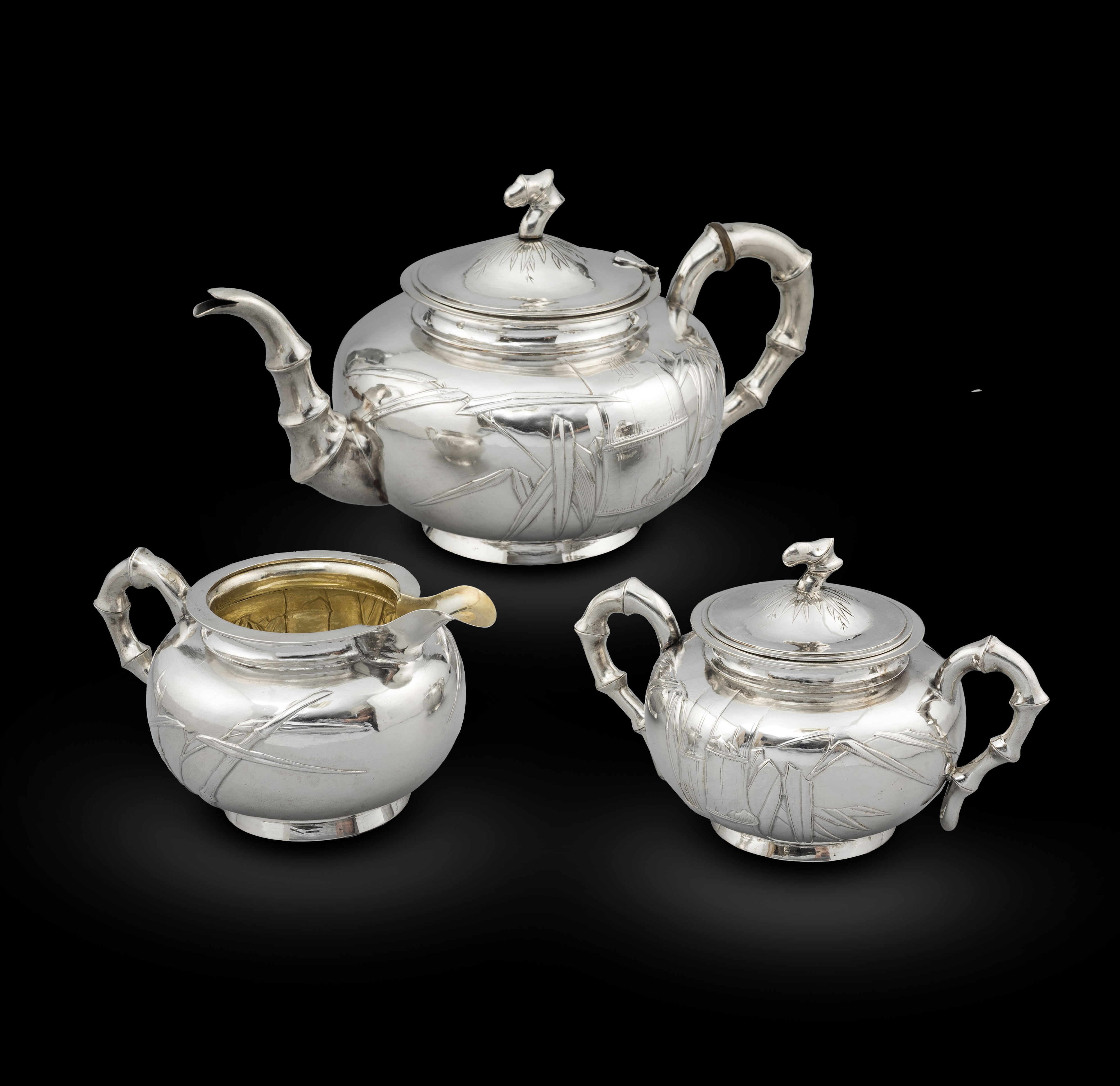 A 19th Century Three-Piece Bamboo Tea Service
