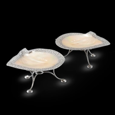 A Pair of Scottish Abalone Silver Mounted Dishes on Stands