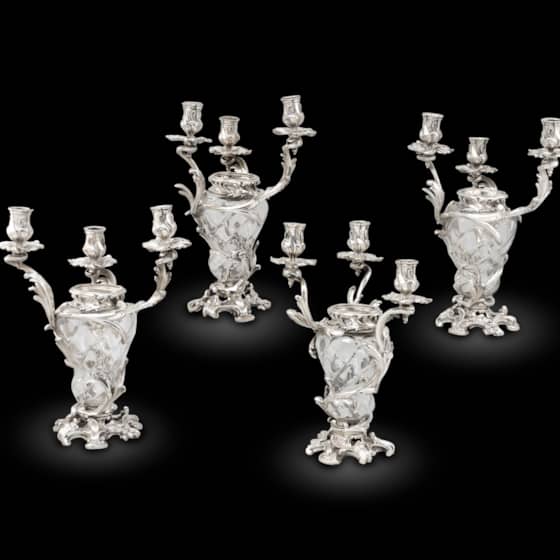 A Set of Four French Silver-Mounted Cut-Glass candelabra, Paris circa 1890