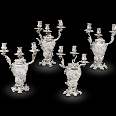 A Set of Four French Silver-Mounted Cut-Glass candelabra, Paris circa 1890