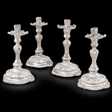 A Set of Four German Rococo candlesticks, Dresden, circa 1900