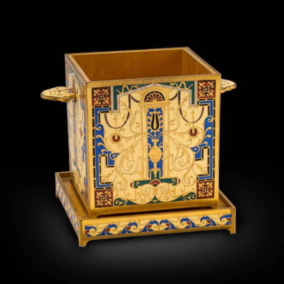 A Gilt Bronze & Enamel Planter on Stand
