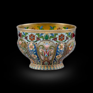 A Russian Silver-Gilt Cloisonné and Plique-a-Jour Enamel Bratina