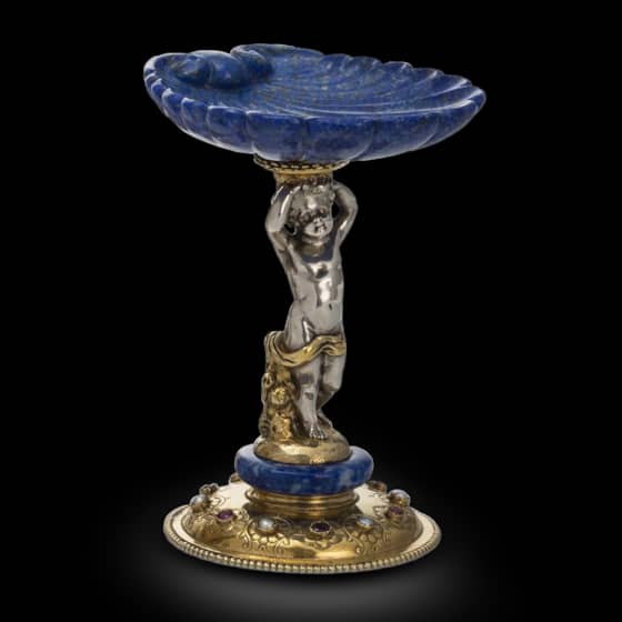 A French Gem-Set Parcel-Gilt Lapis Lazuli Tazza