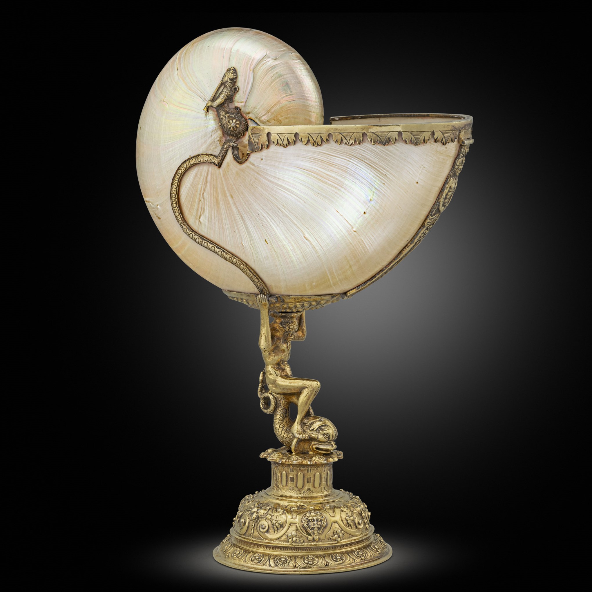 An Elizabeth I silver-gilt-mounted Nautilus cup