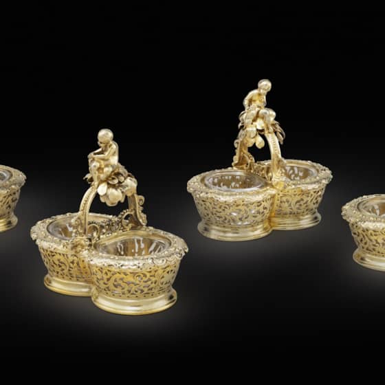 Four Victorian Silver Gilt Double Open Salt Cellar