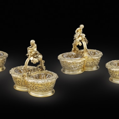 Four Victorian Silver Gilt Double Open Salt Cellar