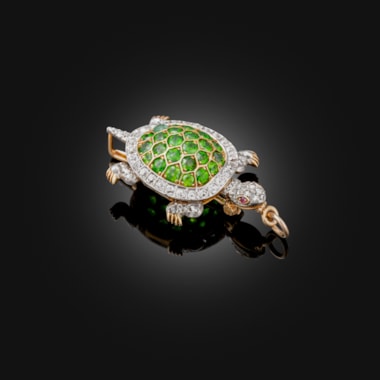 A Demantoid garnet and diamond tortoise brooch, circa 1890