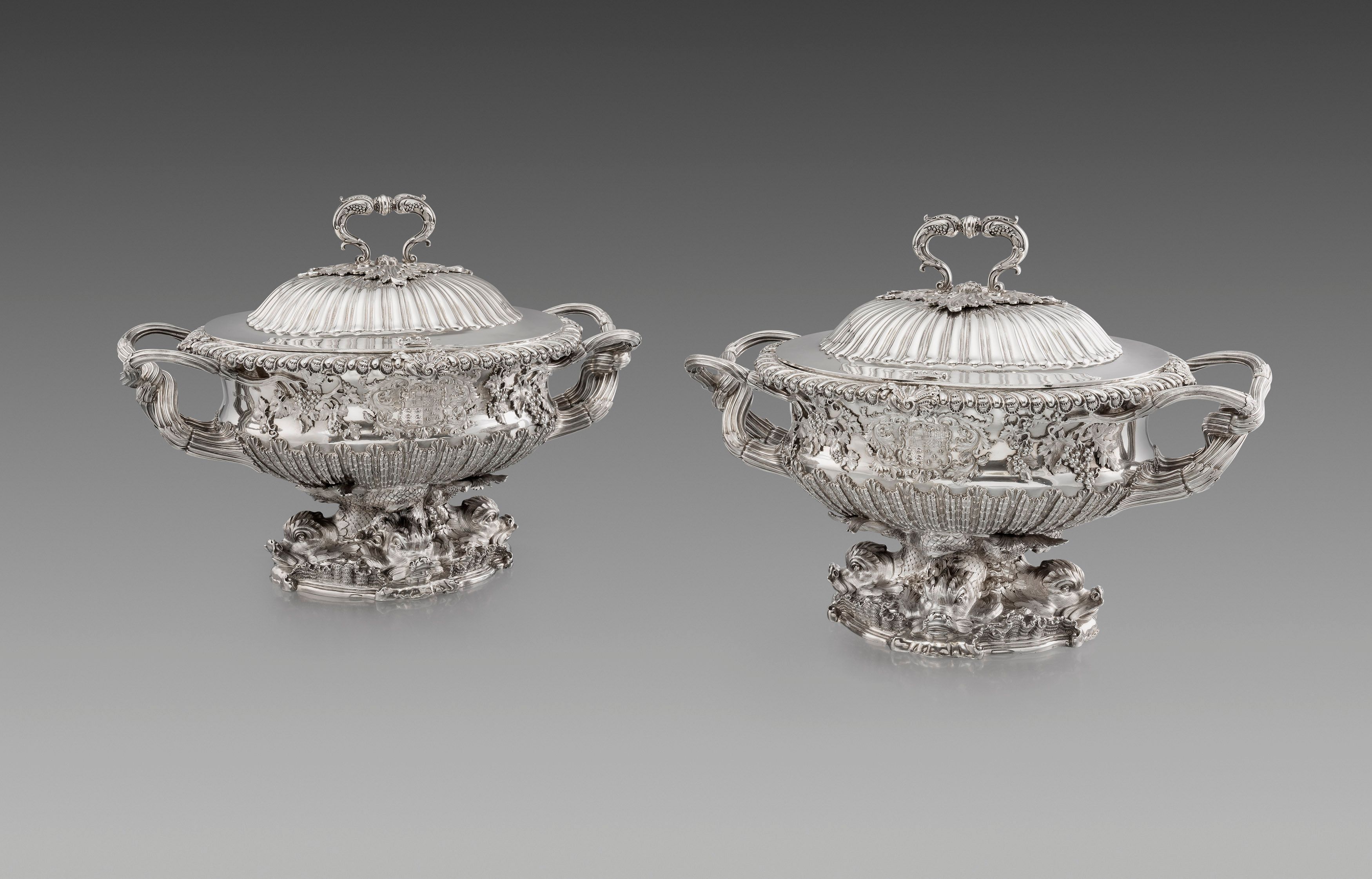 A Pair of George IV Silver Soup Tureens from the Sampaio Service