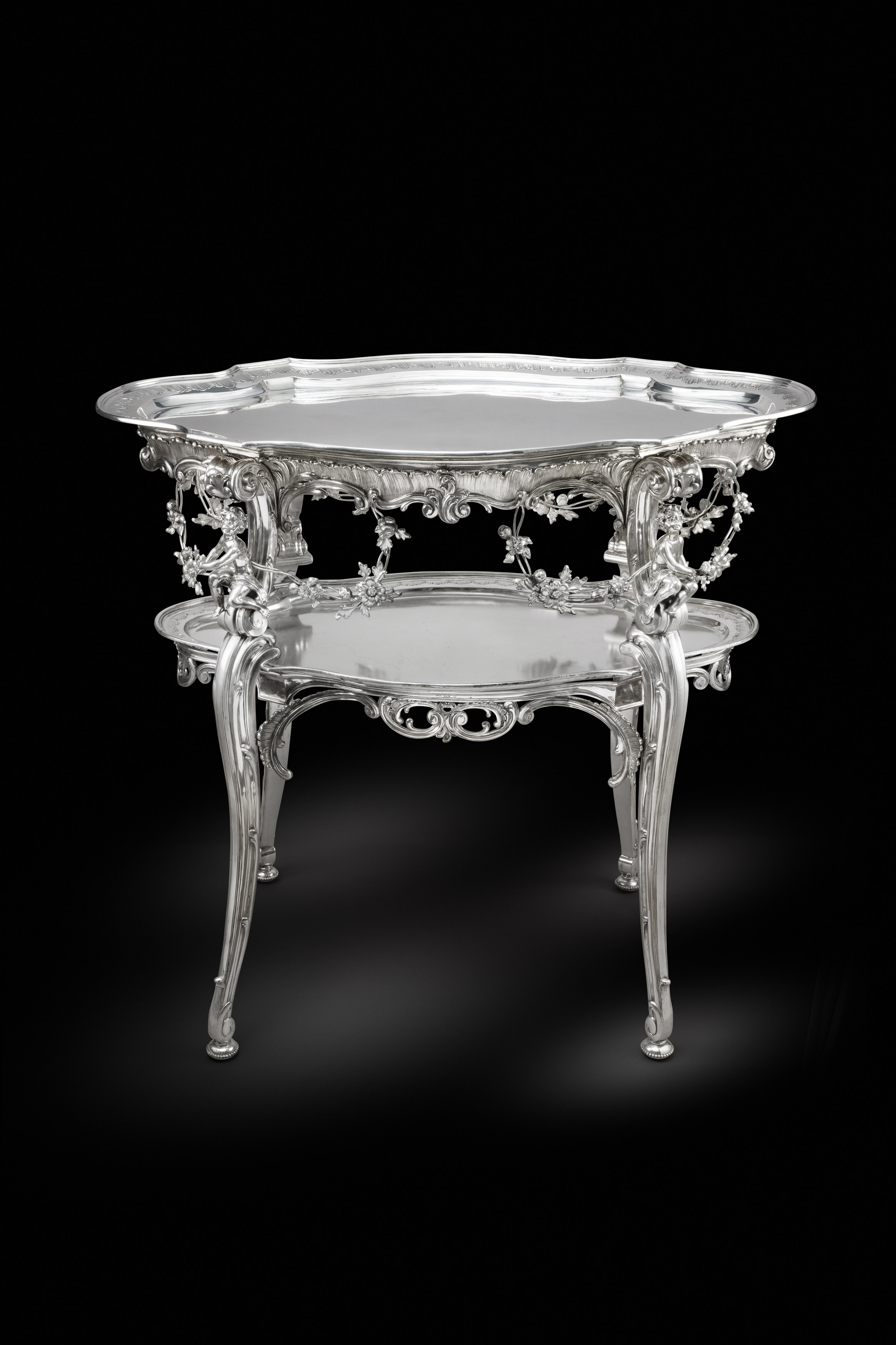 A Rare German Silver Two-Tier Tea Table