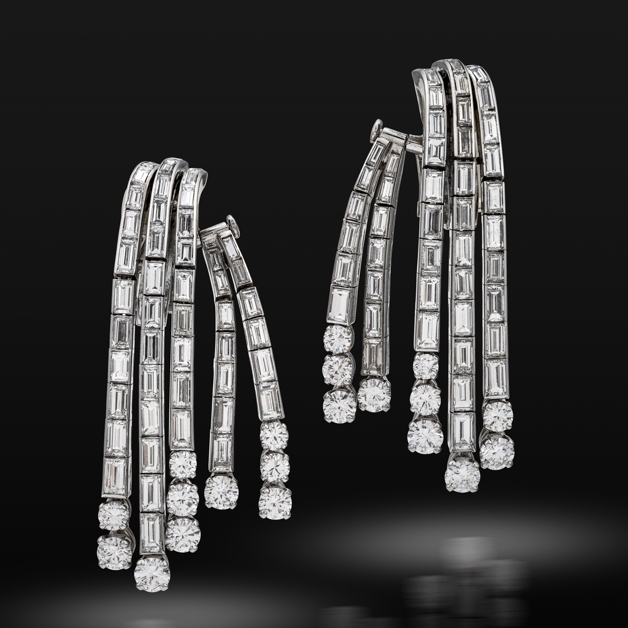 Diamond drop earrings, circa 1940