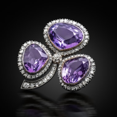 A late 19th century amethyst and diamond clover brooch
