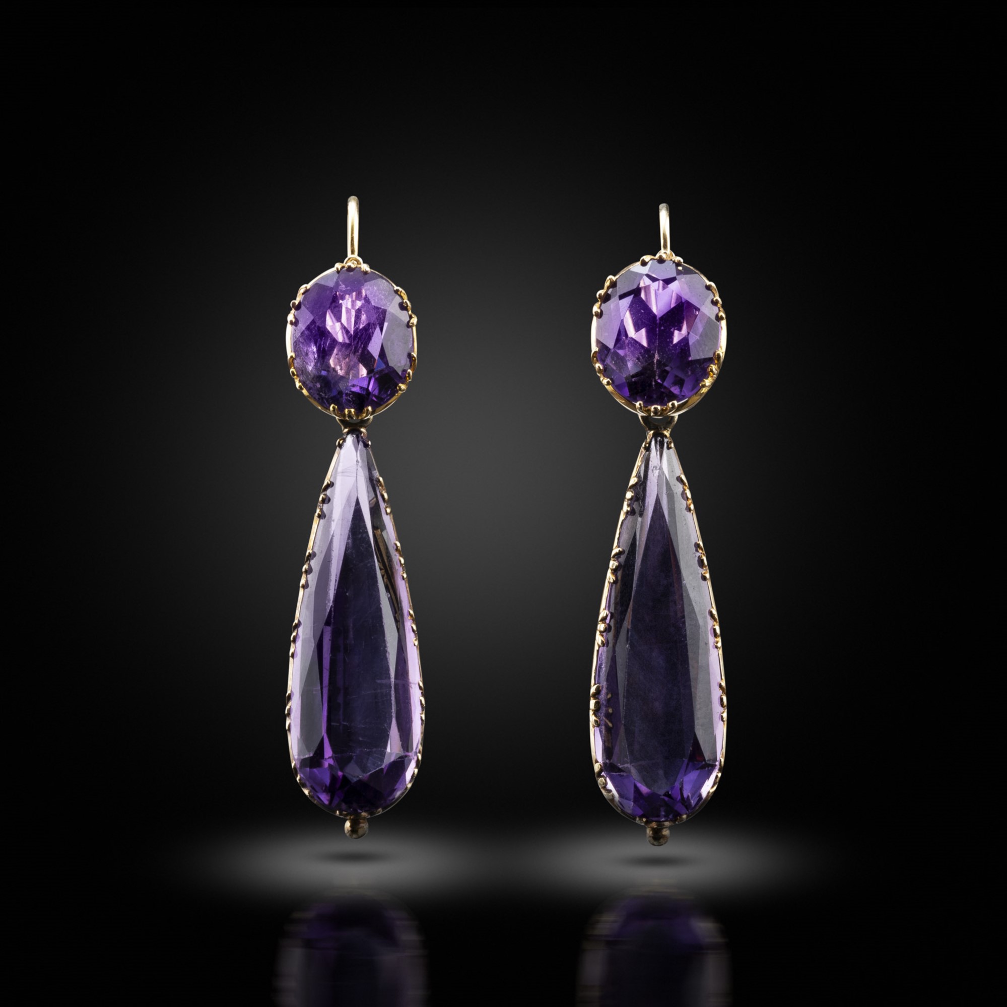 A pair of 19th century amethyst drop earrings