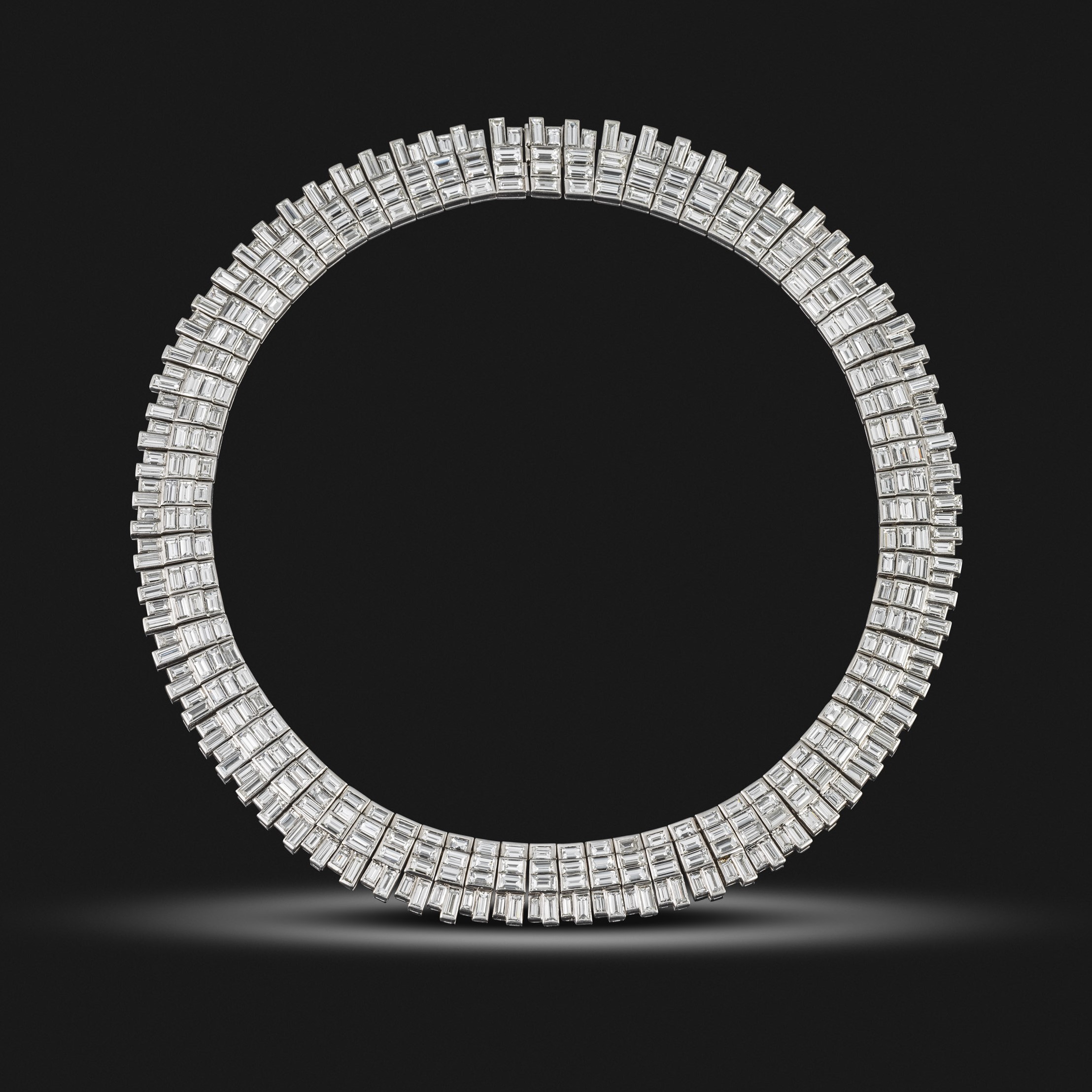A mid-century baguette cut diamond collar necklace