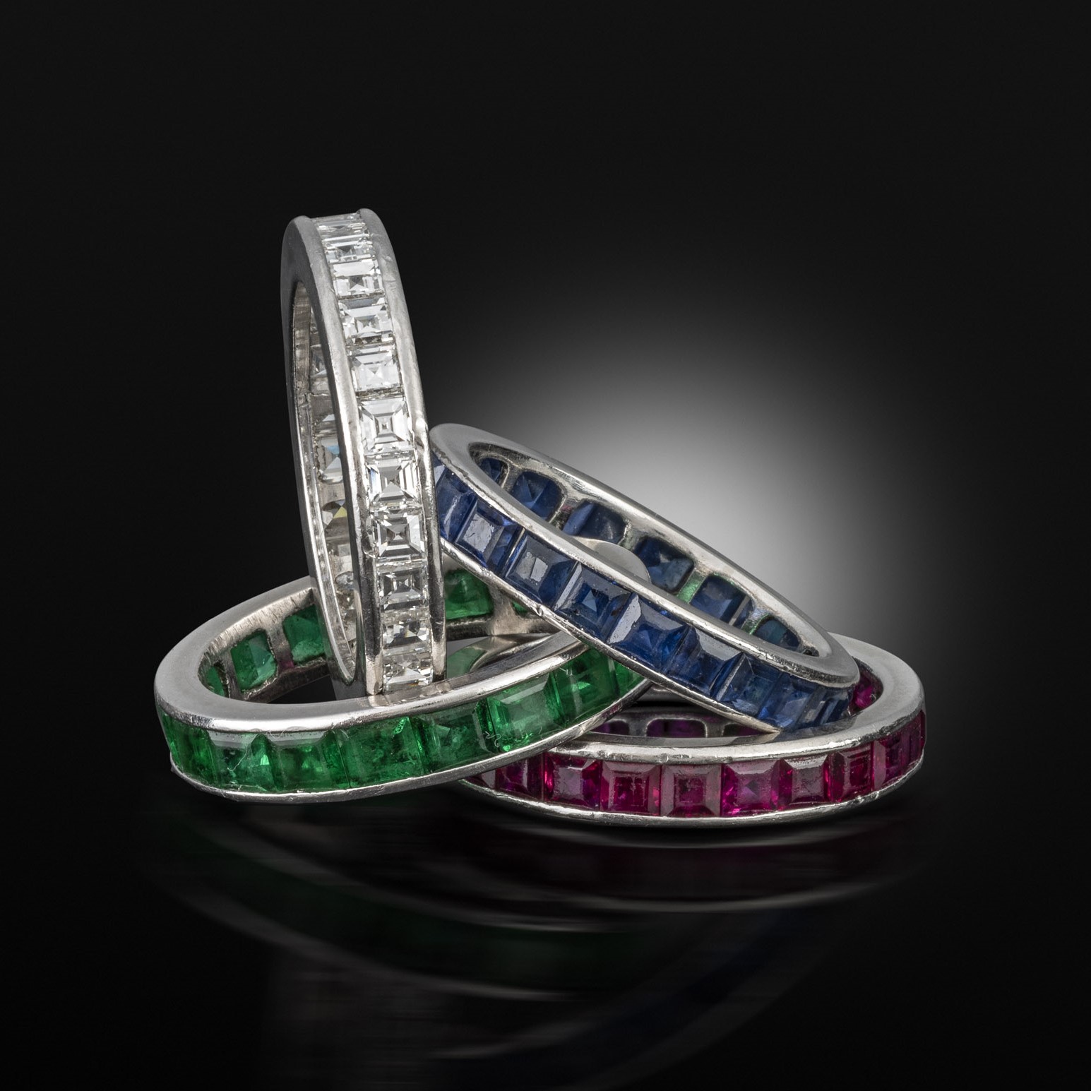 Four channel set gem set rings