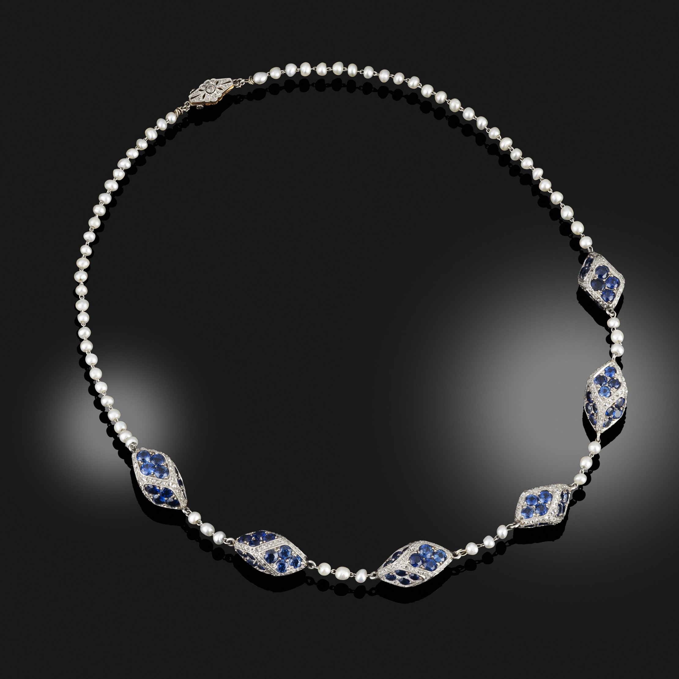 Early 20th century pearl, sapphire and diamond necklace
