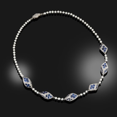 Early 20th century pearl, sapphire and diamond necklace
