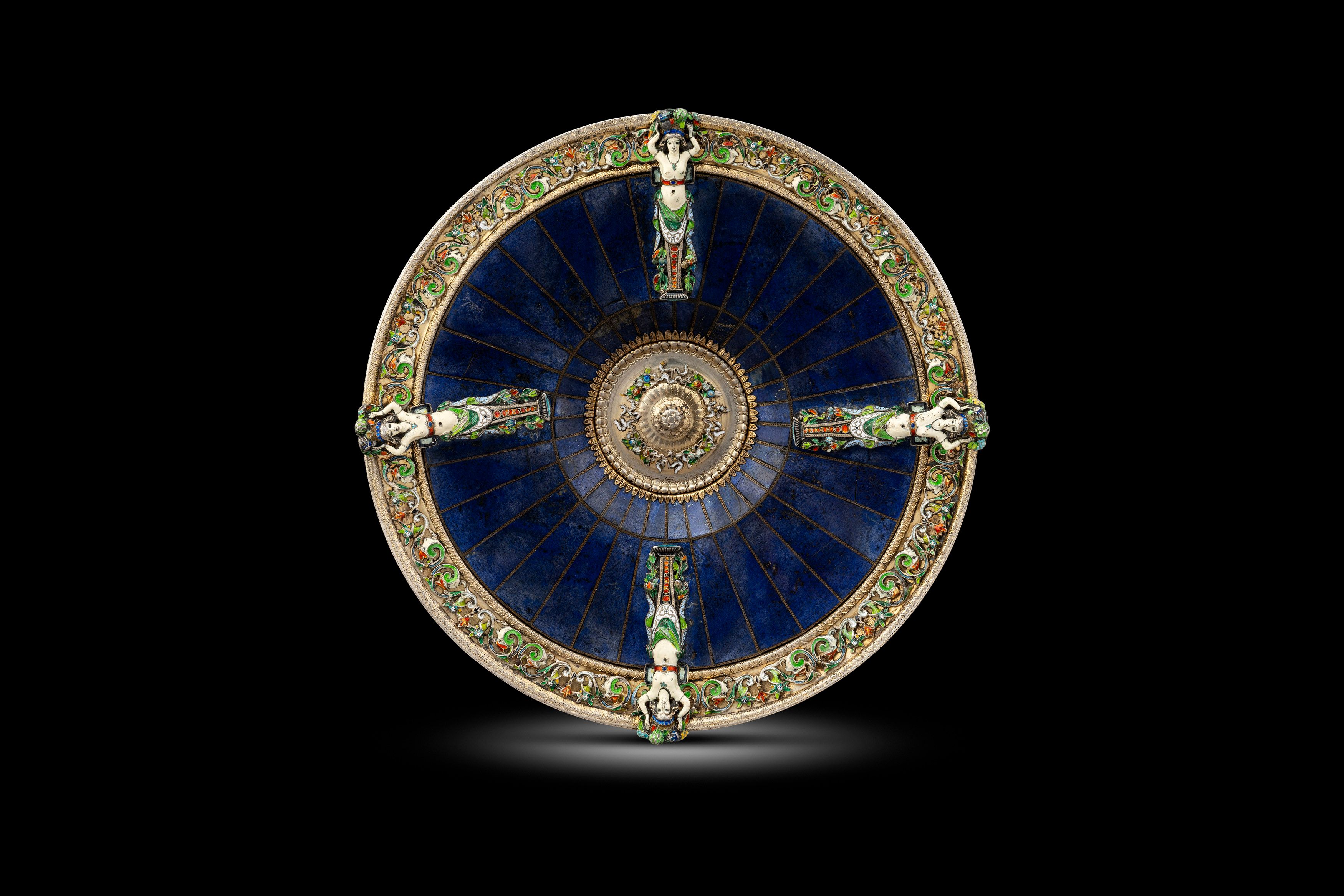 An Austrian Viennese 19th Century Silver and Enamelled Mounted Lapis Lazuli Tazza