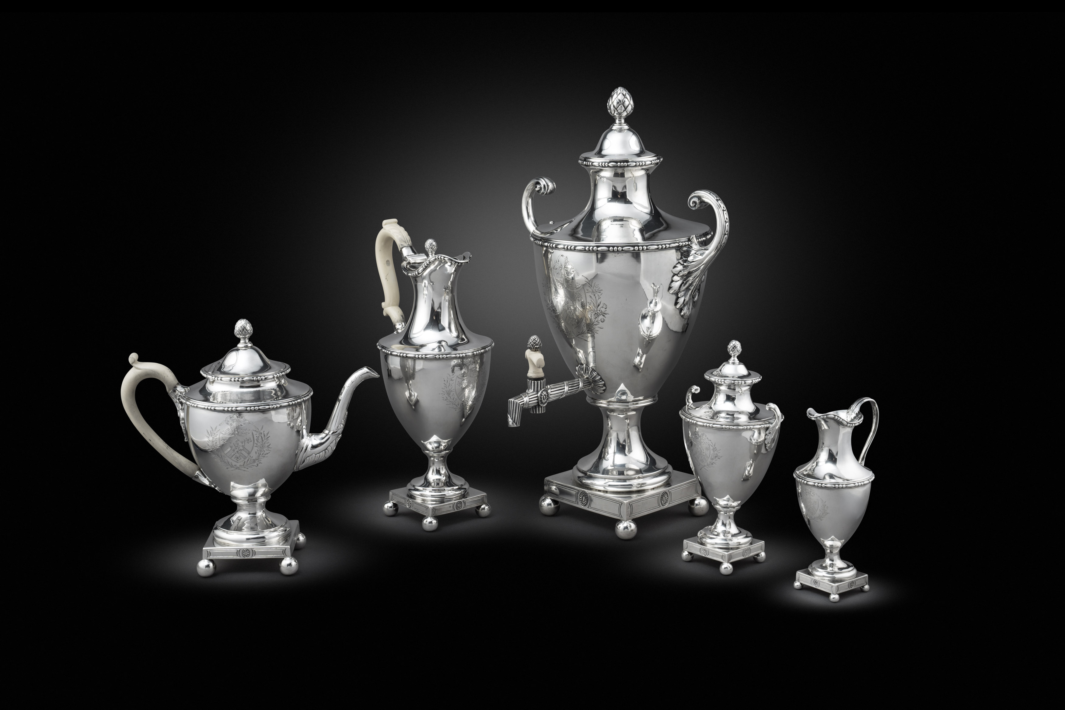 A George III Neo-Classical Five-Piece Tea and Coffee Service