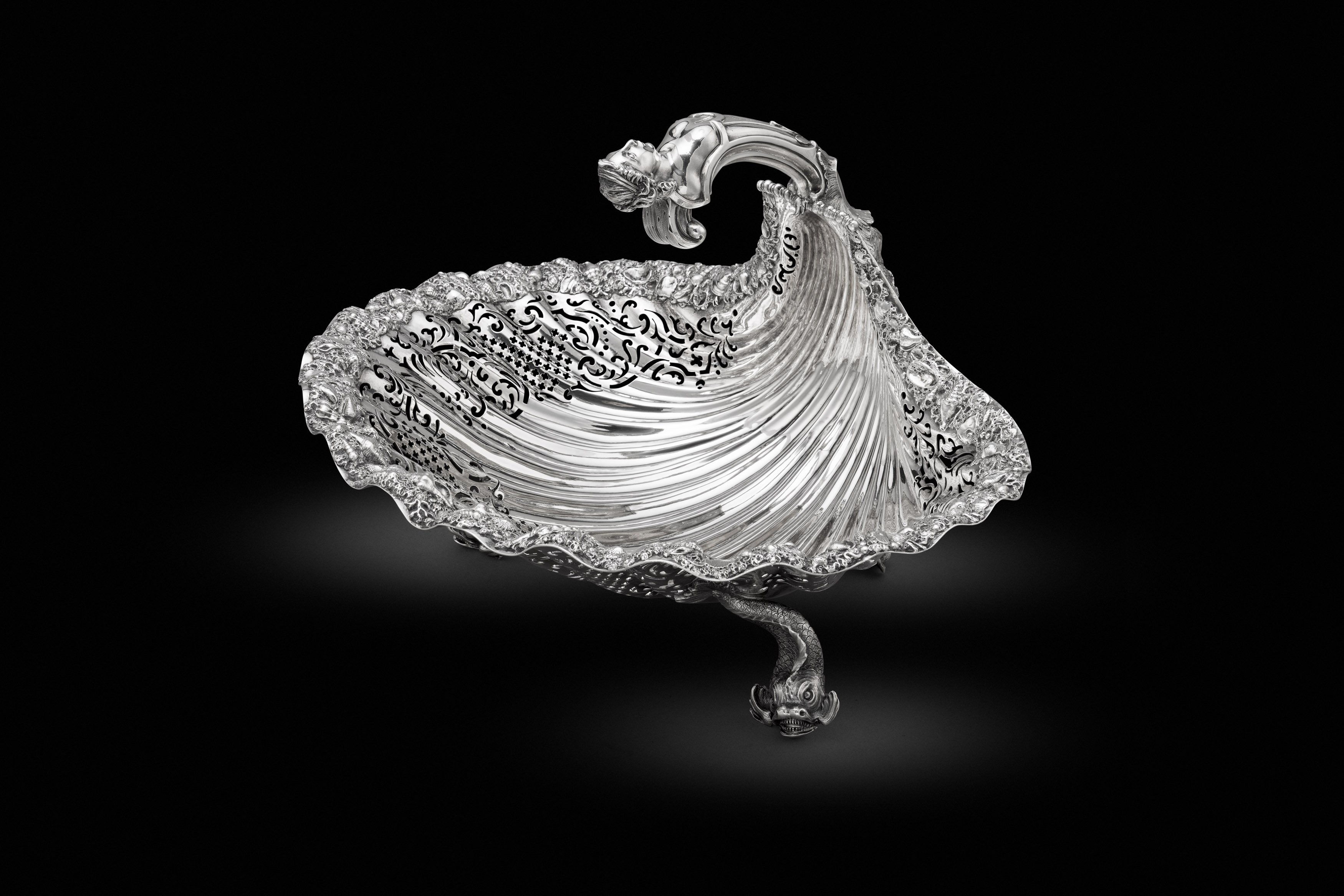 A Rare George II Silver Shell-Form Basket