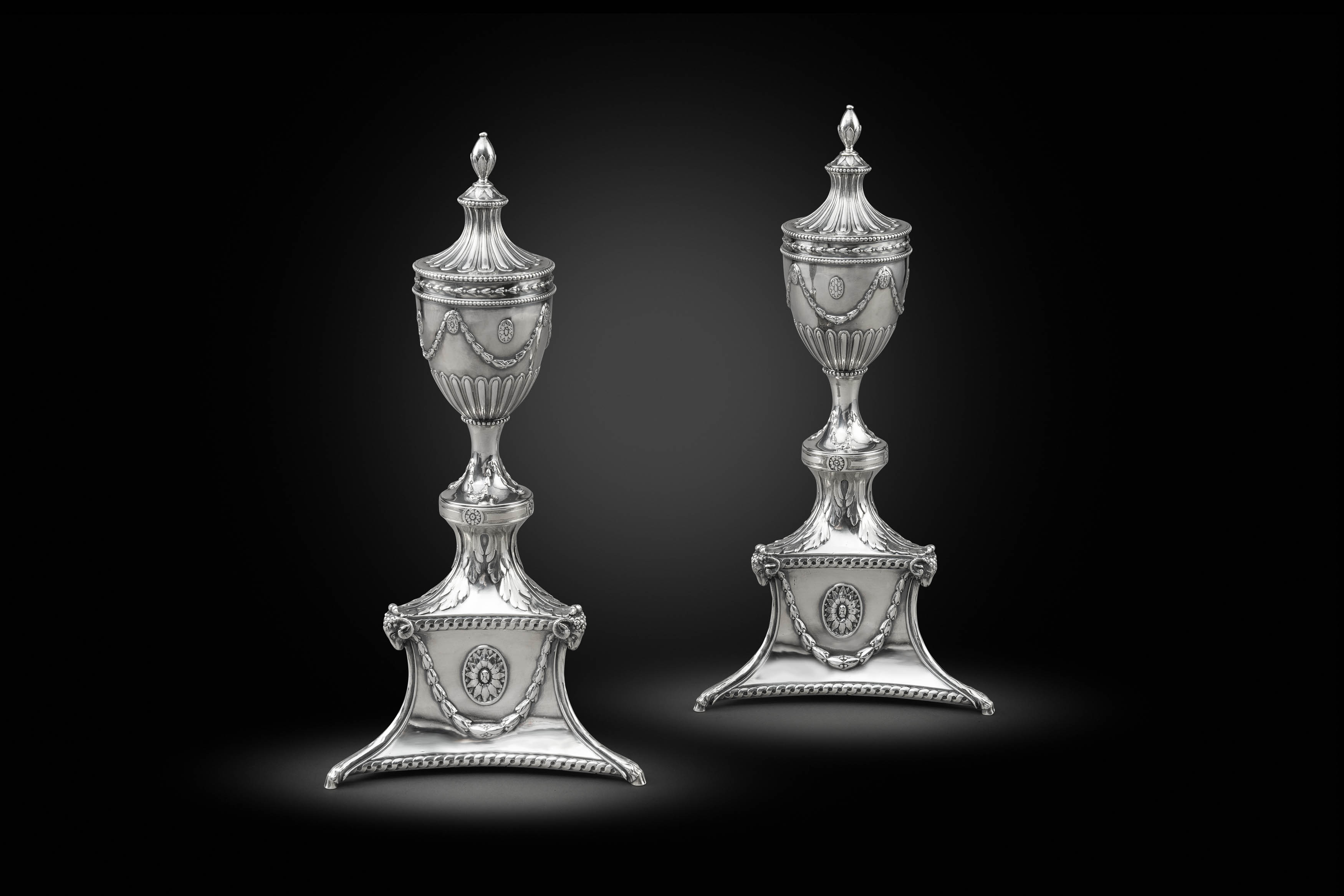 A Pair of George III Silver Cassolette Candlesticks
