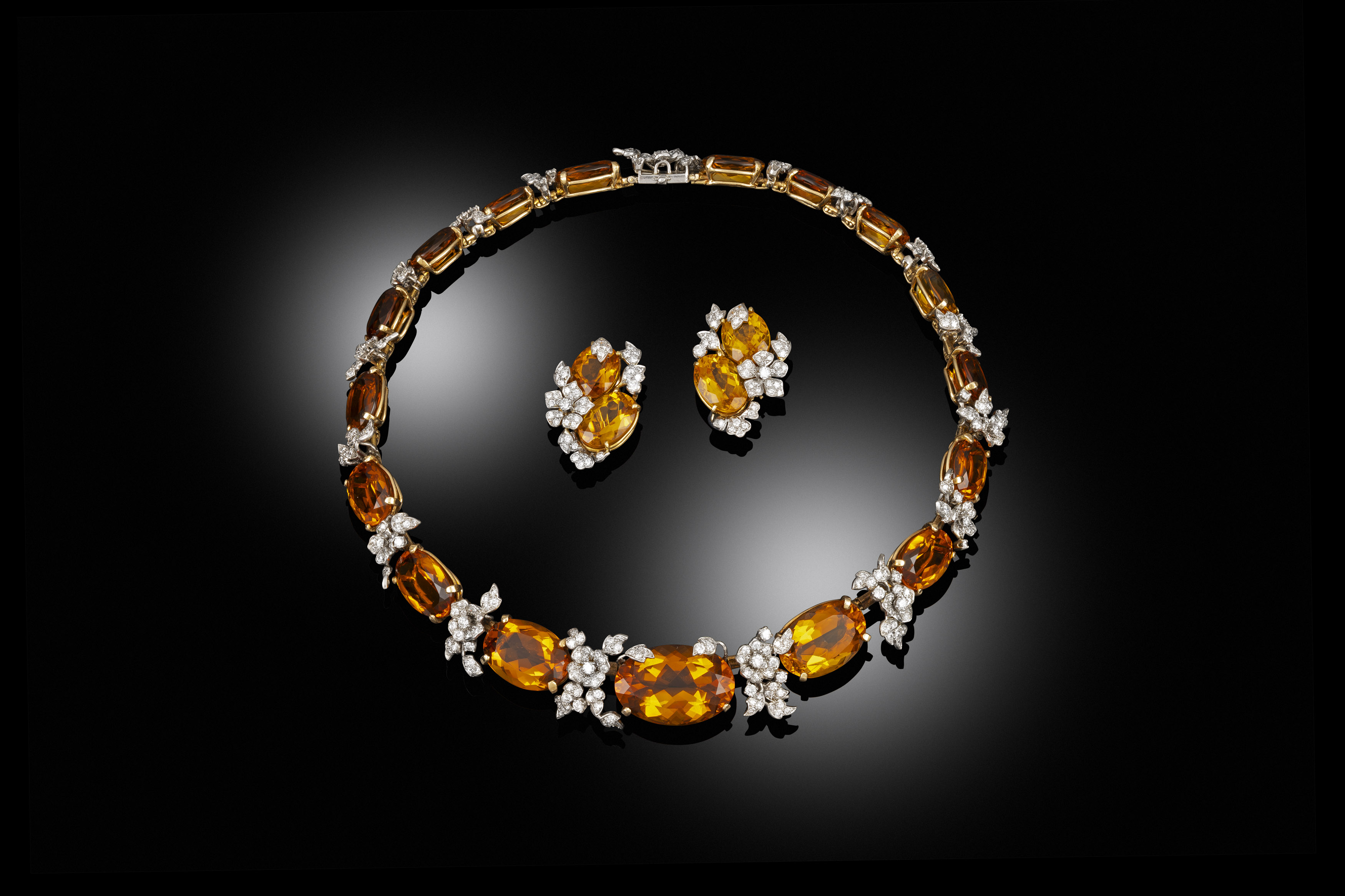 A Verdura Mid Century Citrine and Diamond Parure