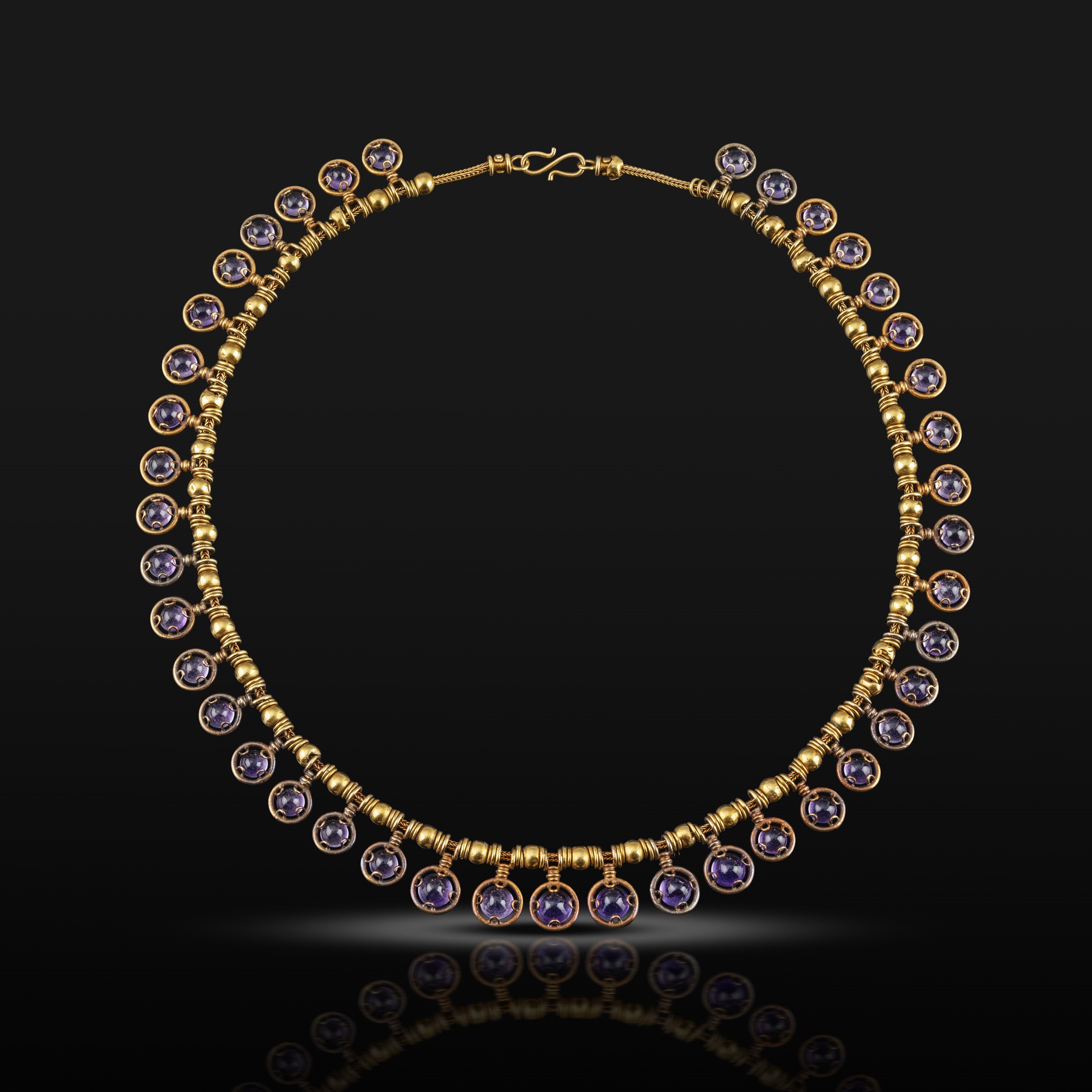 Archaeological Revival gold and amethyst necklace, circa 1870